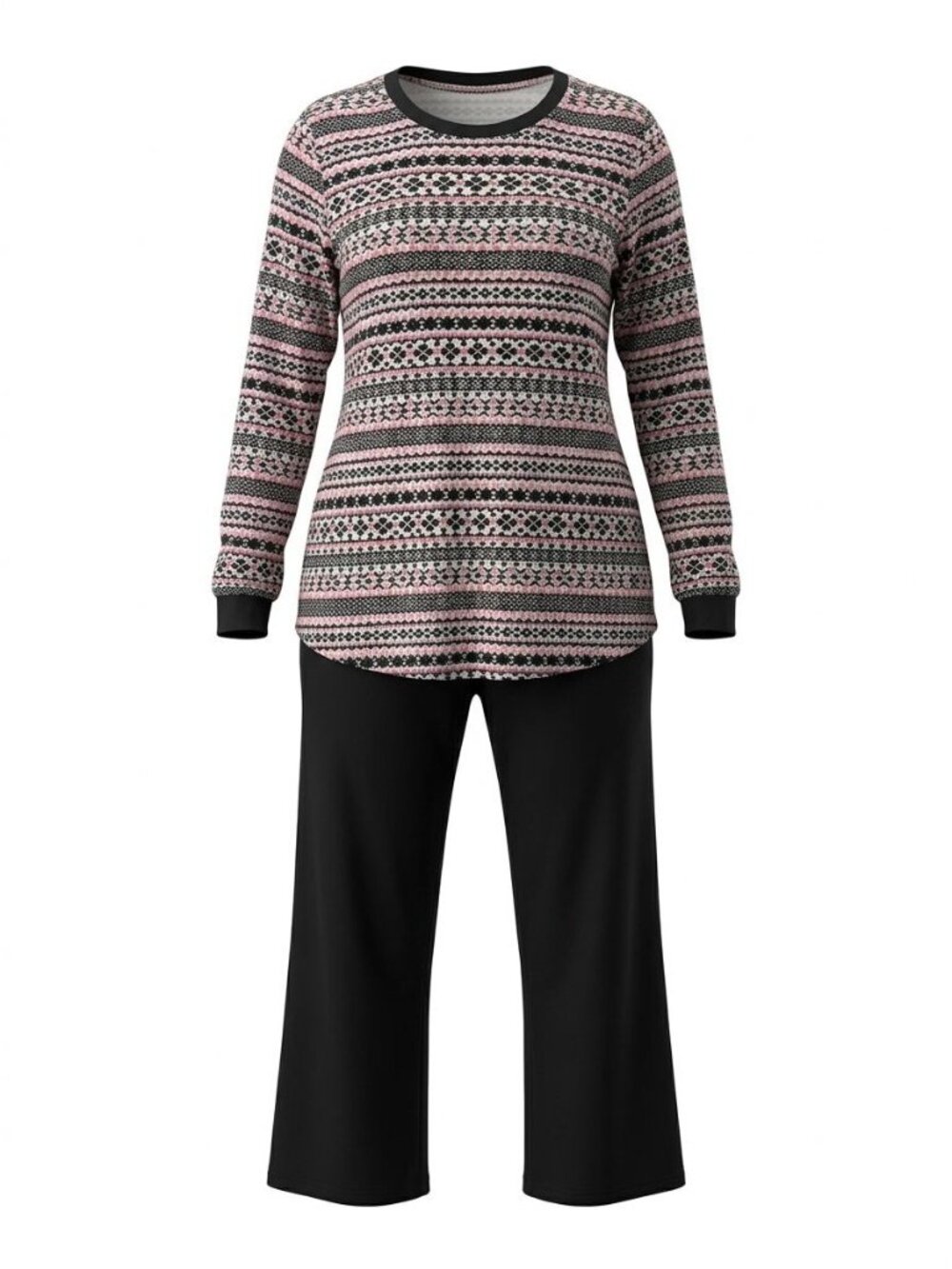 NWT Cuddl Duds 2 Piece Fleece Pajama Set Sz M Black Pink Long Sleeve Sleepwear